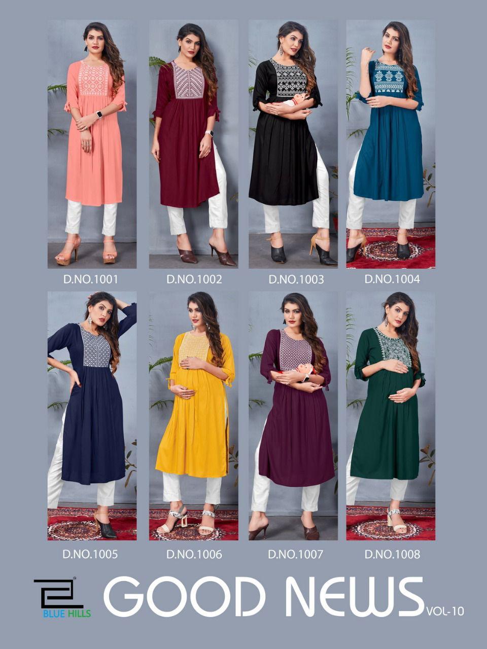 Blue Hills Good News 10 Designer Rayon Long Fancy Kurtis Collection
